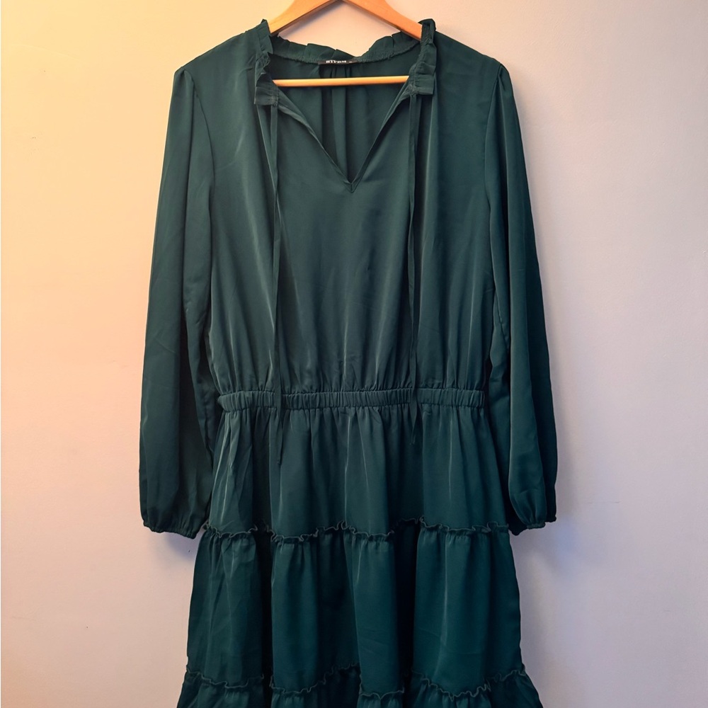 Amazon Green Tiered Midi Dress with Bishop Sleeves